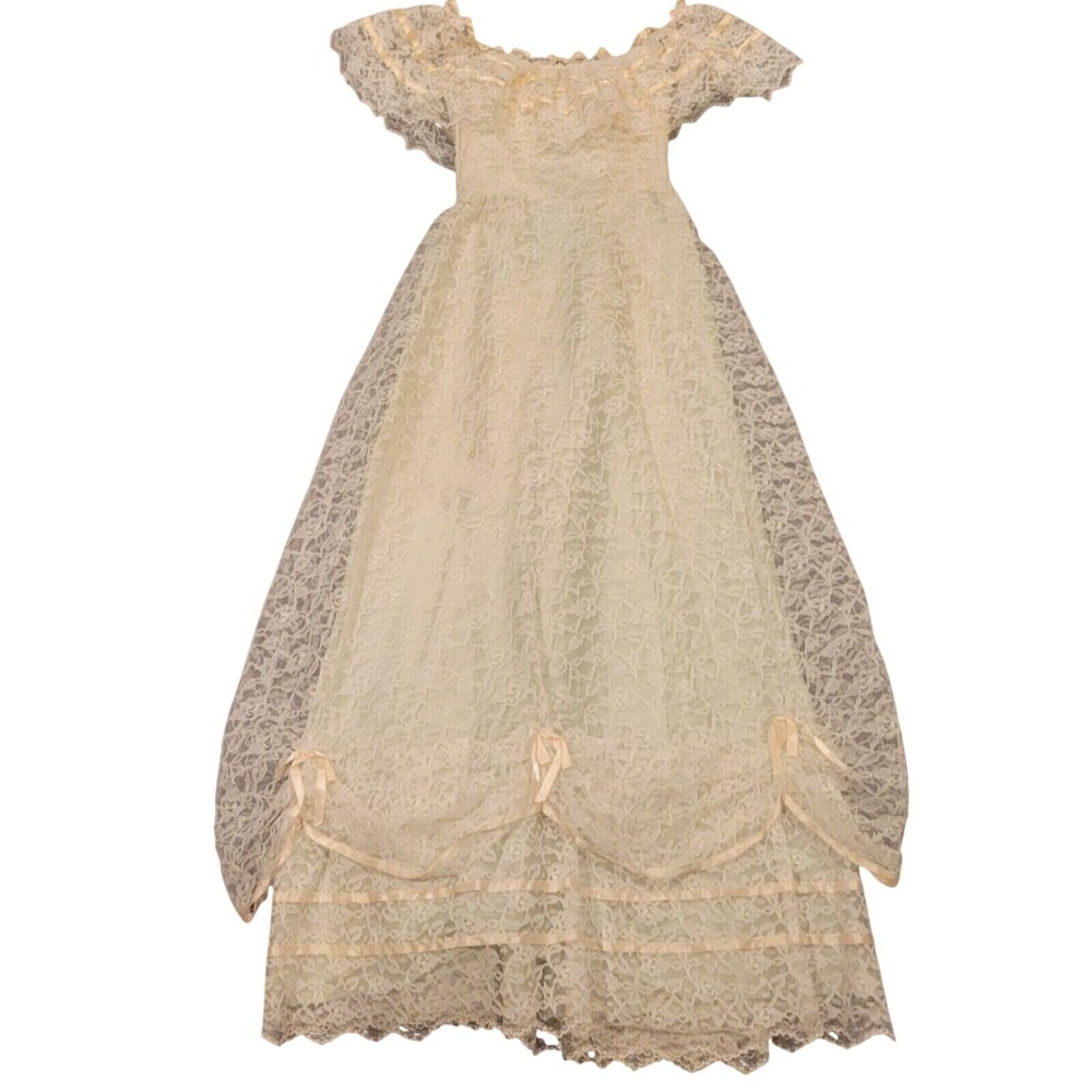 Vintage JCPenney Lace Off-Shoulder Dress Size 7/8